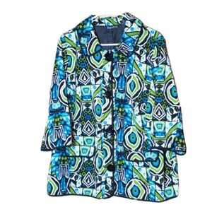 Maggie Barnes Blues Greens Boho Tribal  Print Lightweight Jacket  size 1X